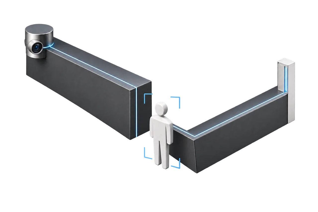 Representación conceptual de análisis de imagen, detección de una persona y respuesta
